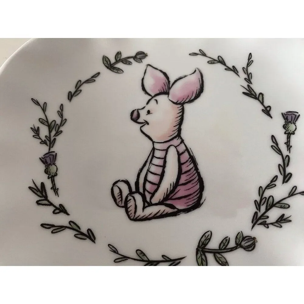 Disney Winnie The Pooh Piglet Walking Along‎ Scalloped Ceramic Salad Plate NEW